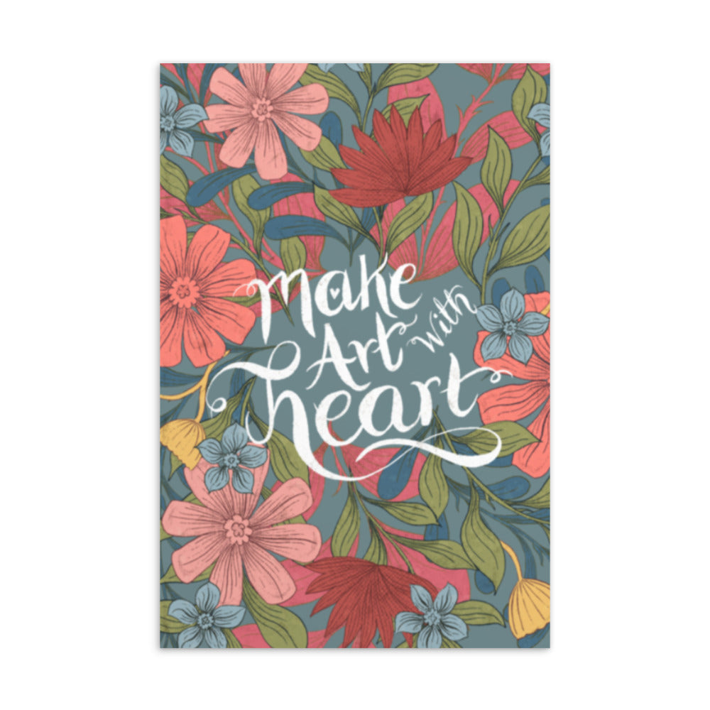 Blue MAKE ART WITH HEART Postcard