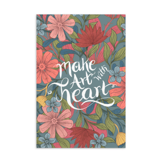 Blue MAKE ART WITH HEART Postcard